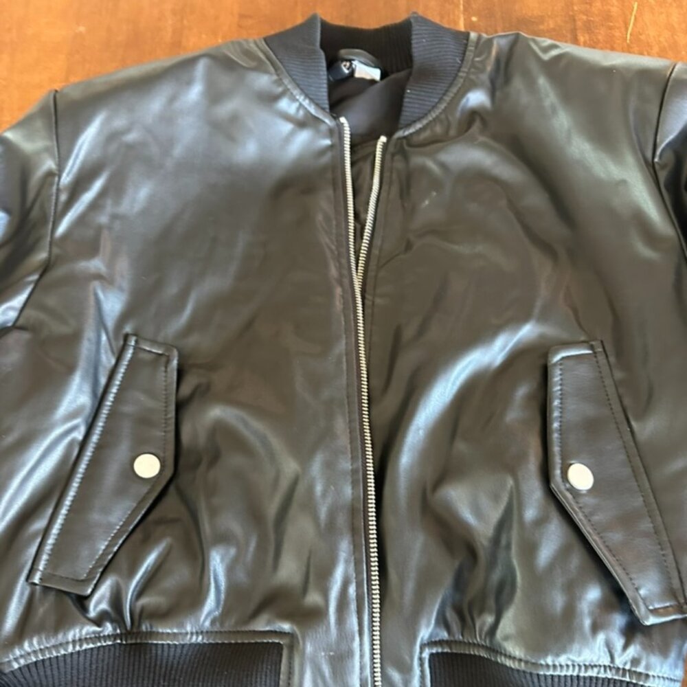 Divided H&M Black Faux Leather Jacket Size Small Moto Style